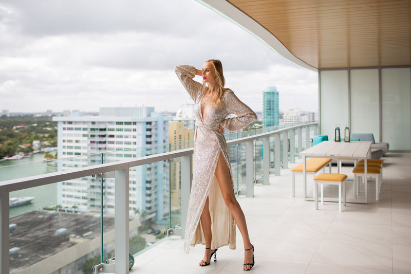 Pine Tree Sparkling Beige Maxi Dress | Social Girls Miami
