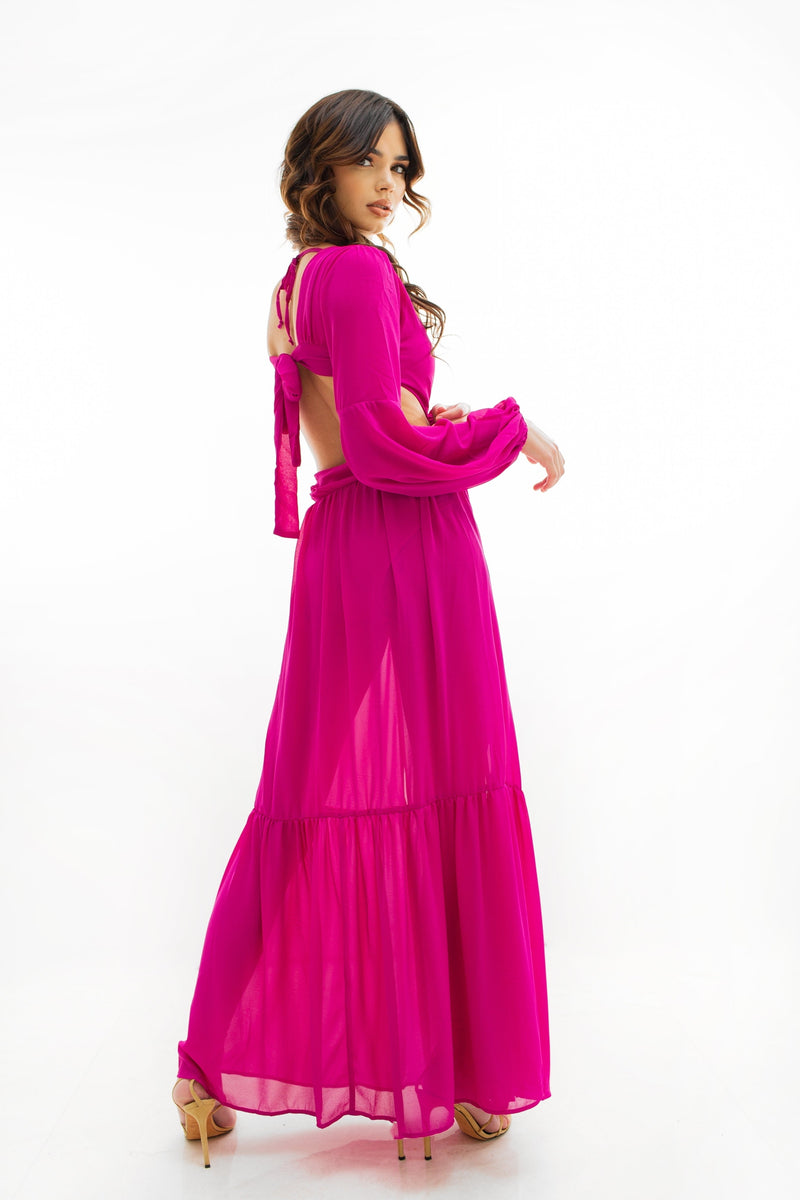 Hibiscus Island Pink Cutout Maxi Dress | Social Girls Miami