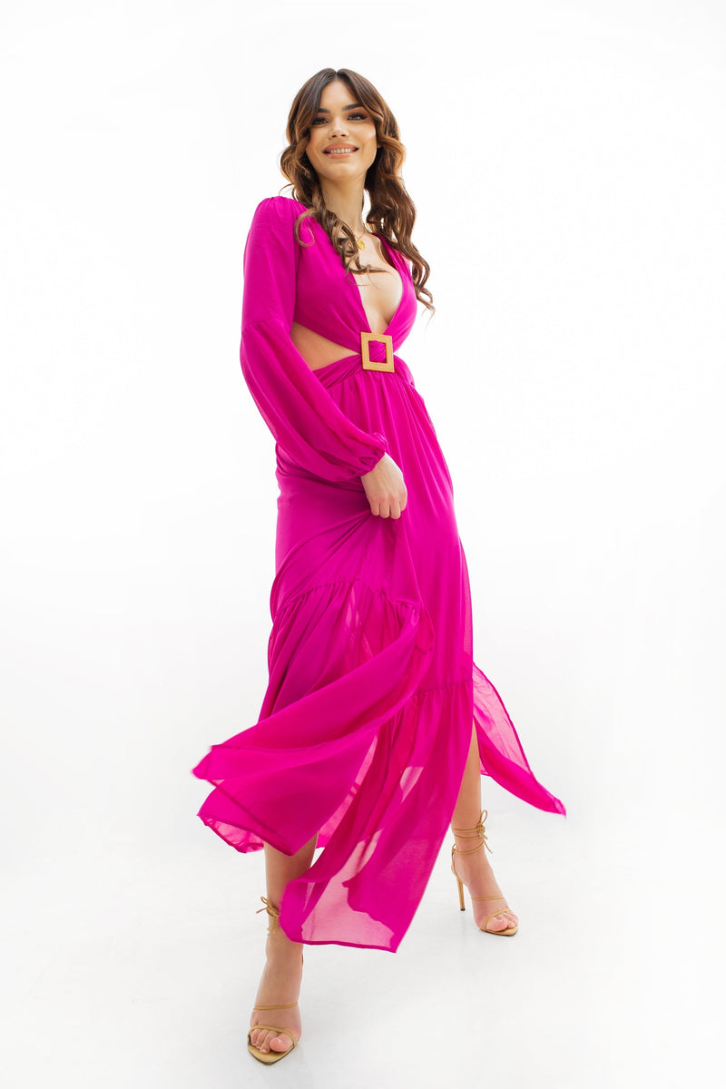 Hibiscus Island Pink Cutout Maxi Dress | Social Girls Miami