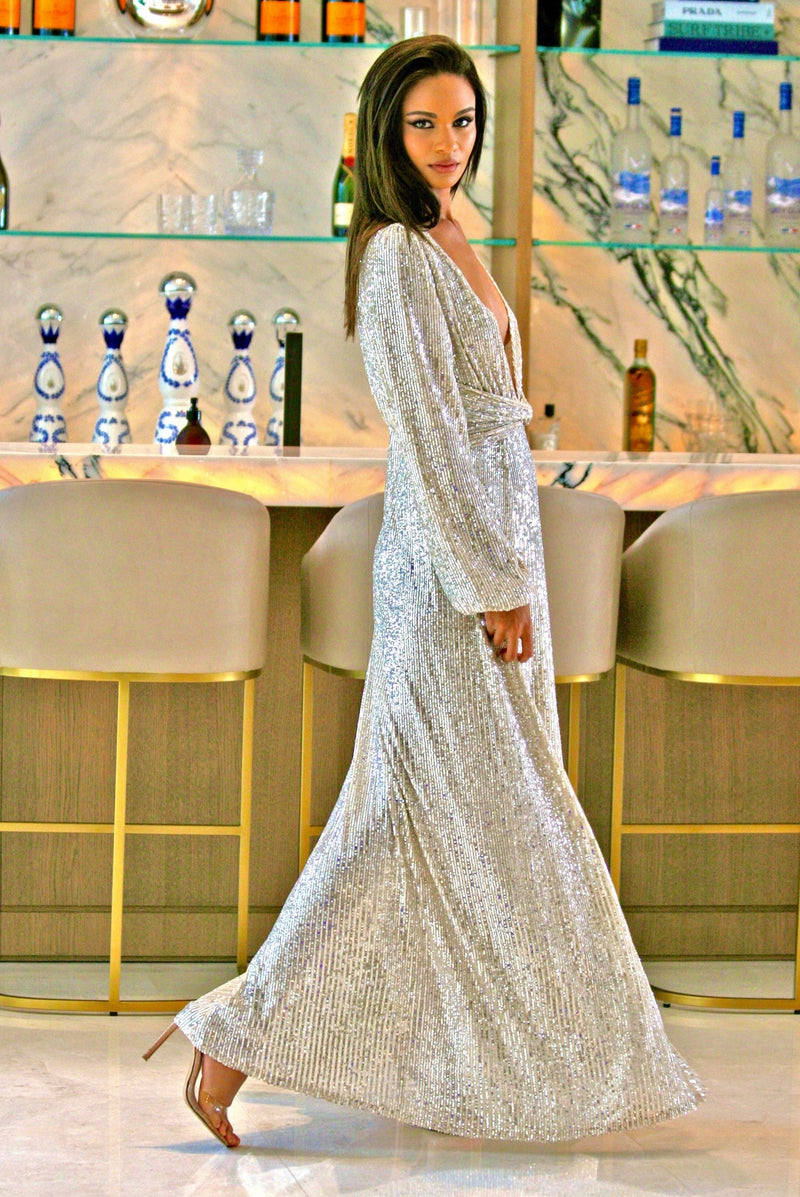 Pine Tree Sparkling Beige Maxi Dress | Social Girls Miami
