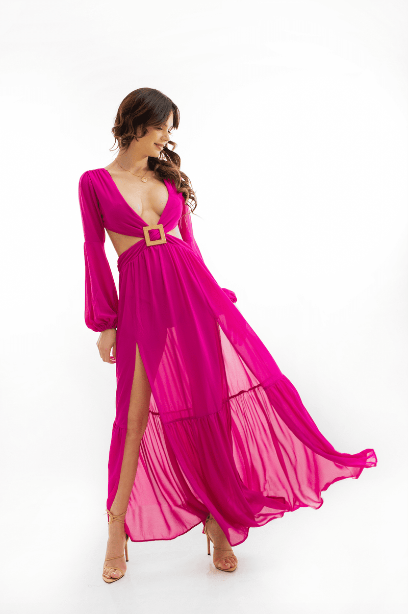 Hibiscus Island Pink Cutout Maxi Dress | Social Girls Miami